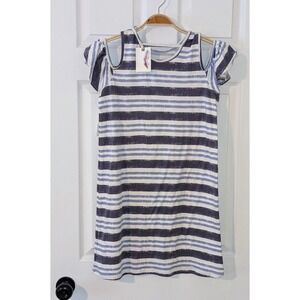 Jessica Simpson Girls Dress Blue White Striped Cold Shoulder Casual XL